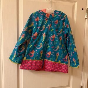 Girls Teal Mermaid Rain Jacket with Pink Trim